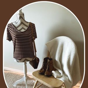 Brown White Striped T-shirt